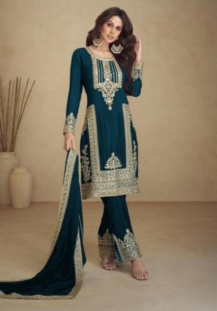 Picture of Georgette Dark Slate Grey Straight Cut Salwar Kameez