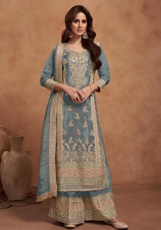 Picture of Chiffon Slate Grey Straight Cut Salwar Kameez