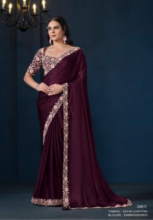 Picture of Ravishing Crepe & Satin & Silk Maroon Saree