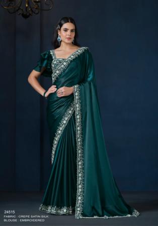 Picture of Comely Crepe & Satin & Silk Dark Green Saree