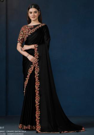 Picture of Pretty Crepe & Satin & Silk Black Saree