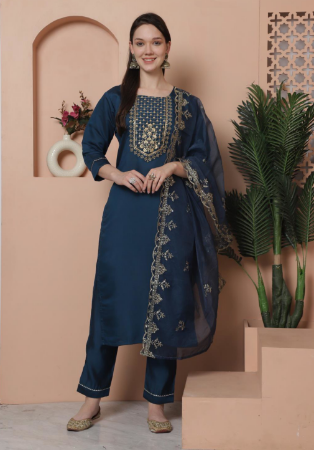 Picture of Beautiful Silk Navy Blue Readymade Salwar Kameez