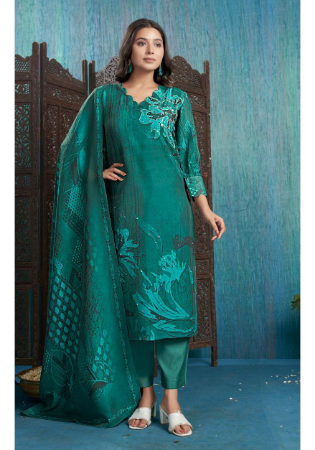 Picture of Marvelous Silk Teal Readymade Salwar Kameez