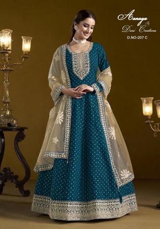 Picture of Stunning Chiffon Teal Anarkali Salwar Kameez