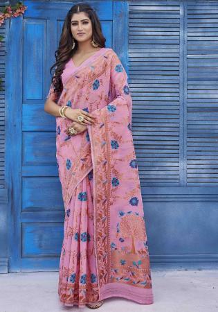 Picture of Well Formed Linen & Silk Pale Violet Red Saree