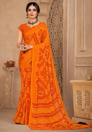 Picture of Delightful Chiffon Orange Red Saree