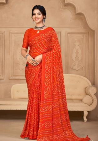 Picture of Well Formed Chiffon Orange Red Saree