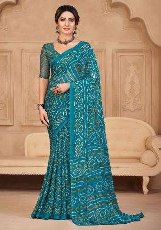 Picture of Pretty Chiffon Teal Saree