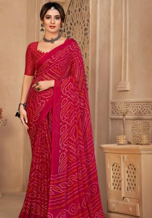 Picture of Fine Chiffon Indian Red Saree