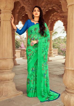 Picture of Stunning Chiffon Light Sea Green Saree