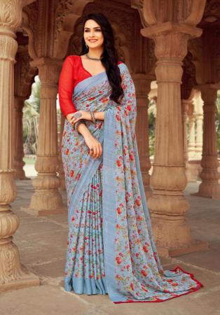 Picture of Ravishing Chiffon Light Slate Grey Saree