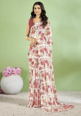 Picture of Good Looking Chiffon Beige Saree