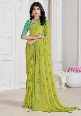 Picture of Gorgeous Chiffon Yellow Green Saree