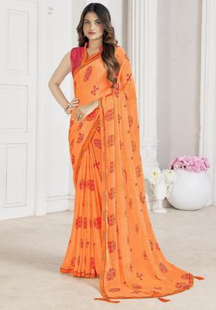 Picture of Resplendent Chiffon Coral Saree