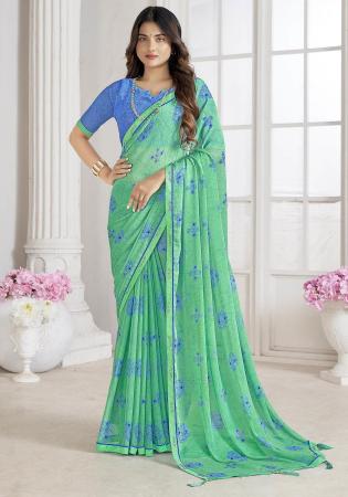 Picture of Charming Chiffon Turquoise Saree