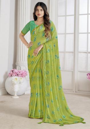 Picture of Magnificent Chiffon Yellow Green Saree