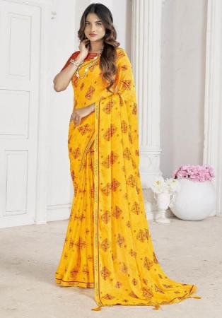 Picture of Good Looking Chiffon Golden Saree