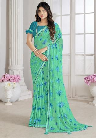 Picture of Good Looking Chiffon Dark Turquoise Saree