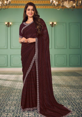 Picture of Fascinating Chiffon Saddle Brown Saree