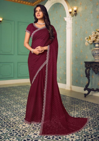 Picture of Magnificent Chiffon Saddle Brown Saree