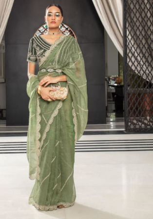 Picture of Bewitching Organza Dark Olive Green Saree