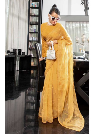 Picture of Nice Chiffon Golden Rod Saree