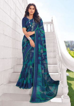 Picture of Fascinating Georgette Navy Blue Saree