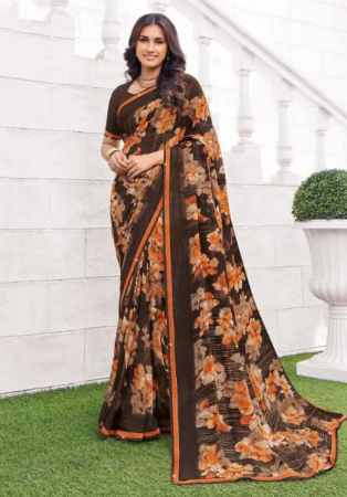 Picture of Pleasing Georgette Dark Olive Green Saree