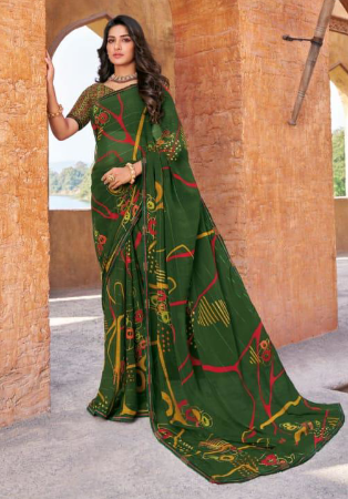 Picture of Statuesque Georgette Dark Olive Green Saree