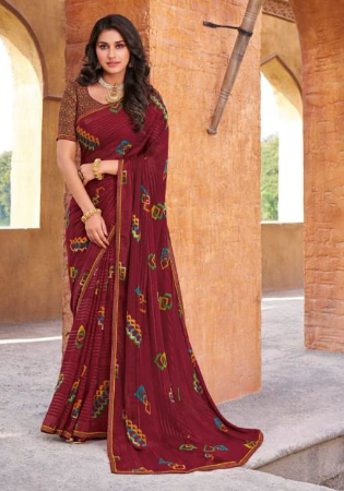 Picture of Sightly Georgette Saddle Brown Saree