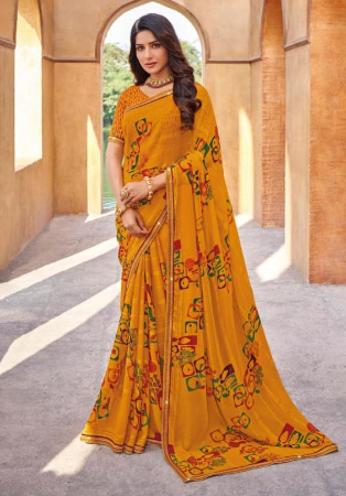 Picture of Fine Georgette Golden Rod Saree