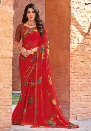 Picture of Well Formed Georgette Crimson Saree