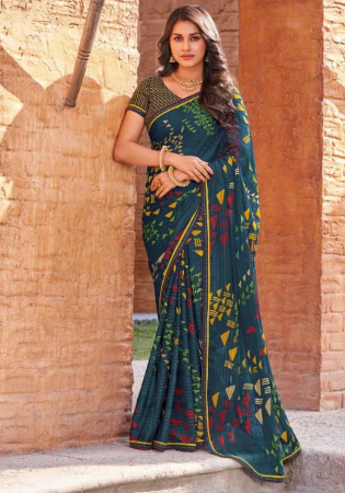 Picture of Bewitching Georgette Dark Slate Grey Saree