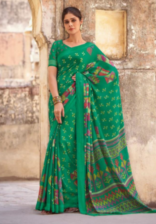 Picture of Excellent Crepe & Satin Teal Saree