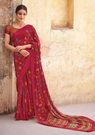 Picture of Shapely Crepe & Satin Fire Brick Saree