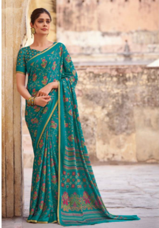 Picture of Grand Crepe & Satin Teal Saree