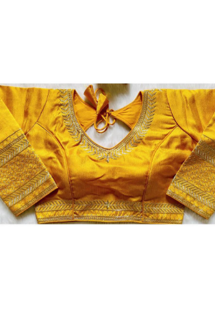 Picture of Charming Silk Dark Golden Rod Designer Blouse