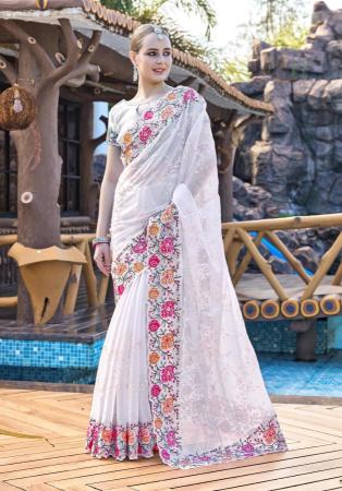 Picture of Beautiful Silk White Saree