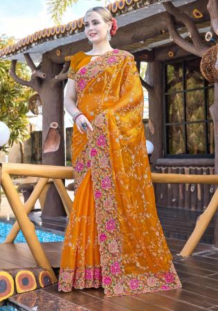 Picture of Beauteous Silk Golden Rod Saree