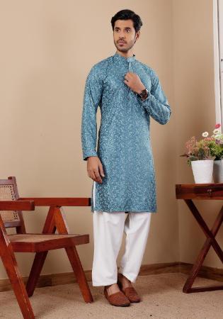 Picture of Admirable Georgette Cadet Blue Kurtas