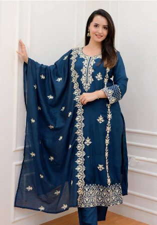 Picture of Fine Rayon Midnight Blue Readymade Salwar Kameez