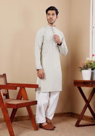 Picture of Appealing Linen Light Grey Kurtas