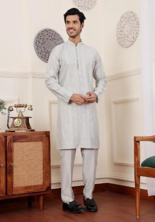 Picture of Lovely Silk Light Grey Kurtas