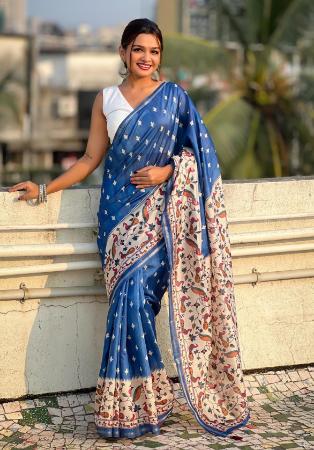 Picture of Delightful Silk Steel Blue Saree