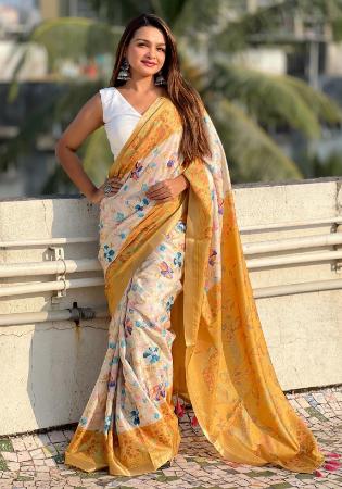 Picture of Delightful Silk Antique White Saree