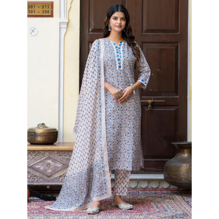 Picture of Cotton Light Steel Blue Readymade Salwar Kameez