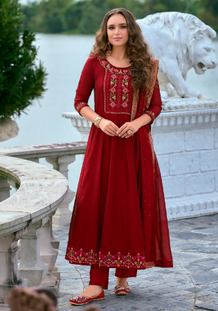 Picture of Fine Silk Maroon Readymade Salwar Kameez