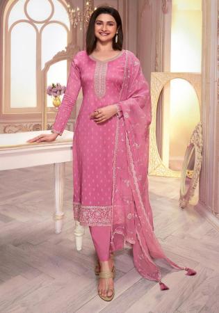 Picture of Silk Pale Violet Red Straight Cut Salwar Kameez