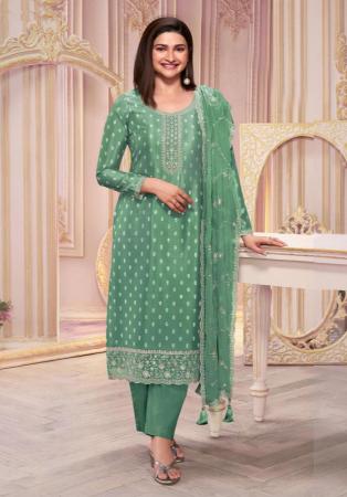 Picture of Silk Medium Sea Green Straight Cut Salwar Kameez