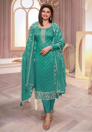 Picture of Beautiful Silk Cadet Blue Straight Cut Salwar Kameez